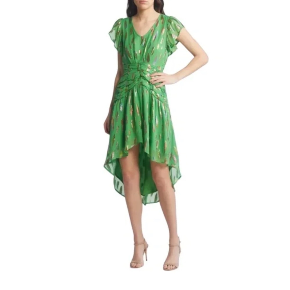 Ciebon Palmina Metallic Leaf Print High-Low Dress Size S